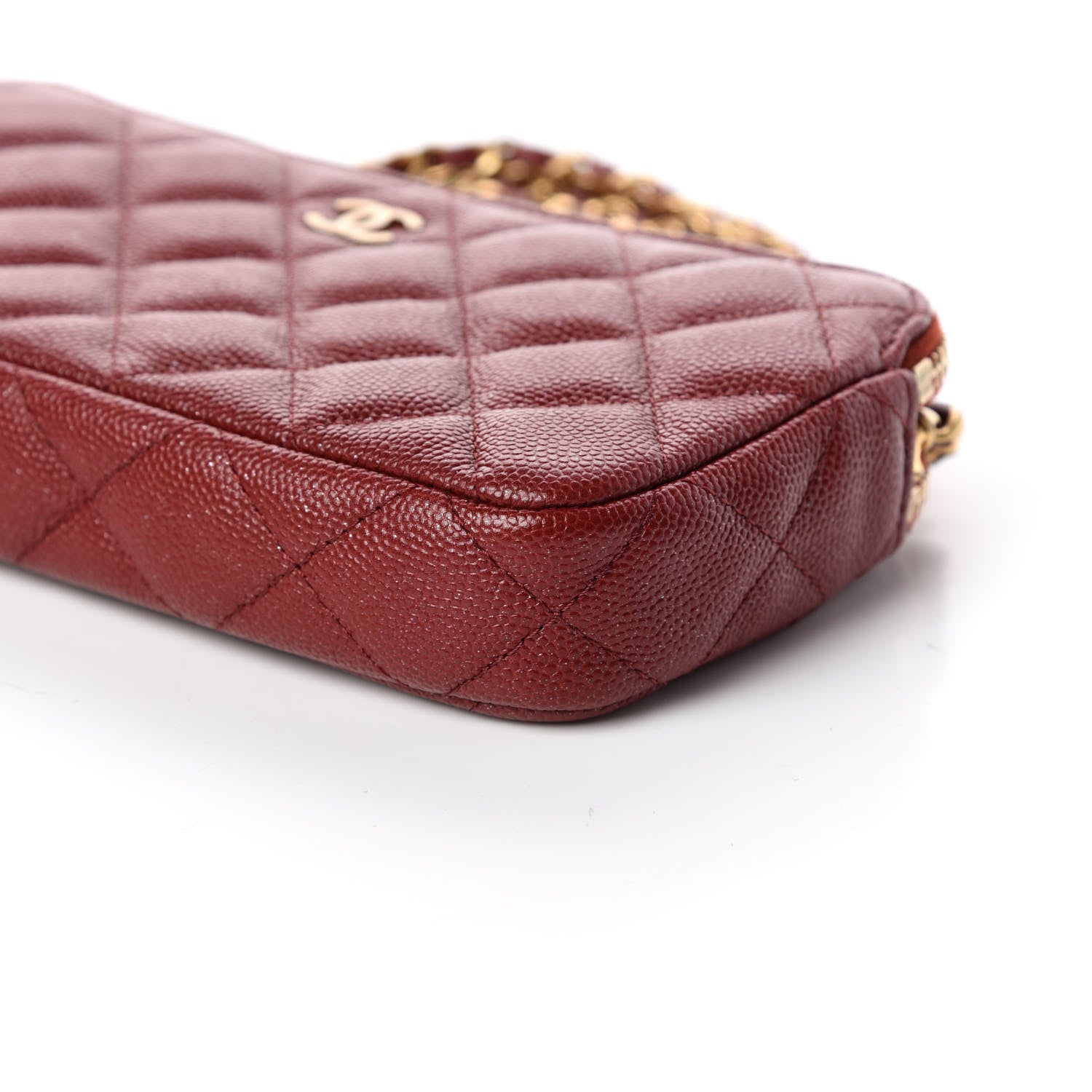 Chanel Iridescent Caviar Quilted Clutch With Chain Burgundy 6 of 11