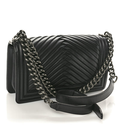 Chanel Lambskin Pleated Medium Boy Flap Black 2 of 10