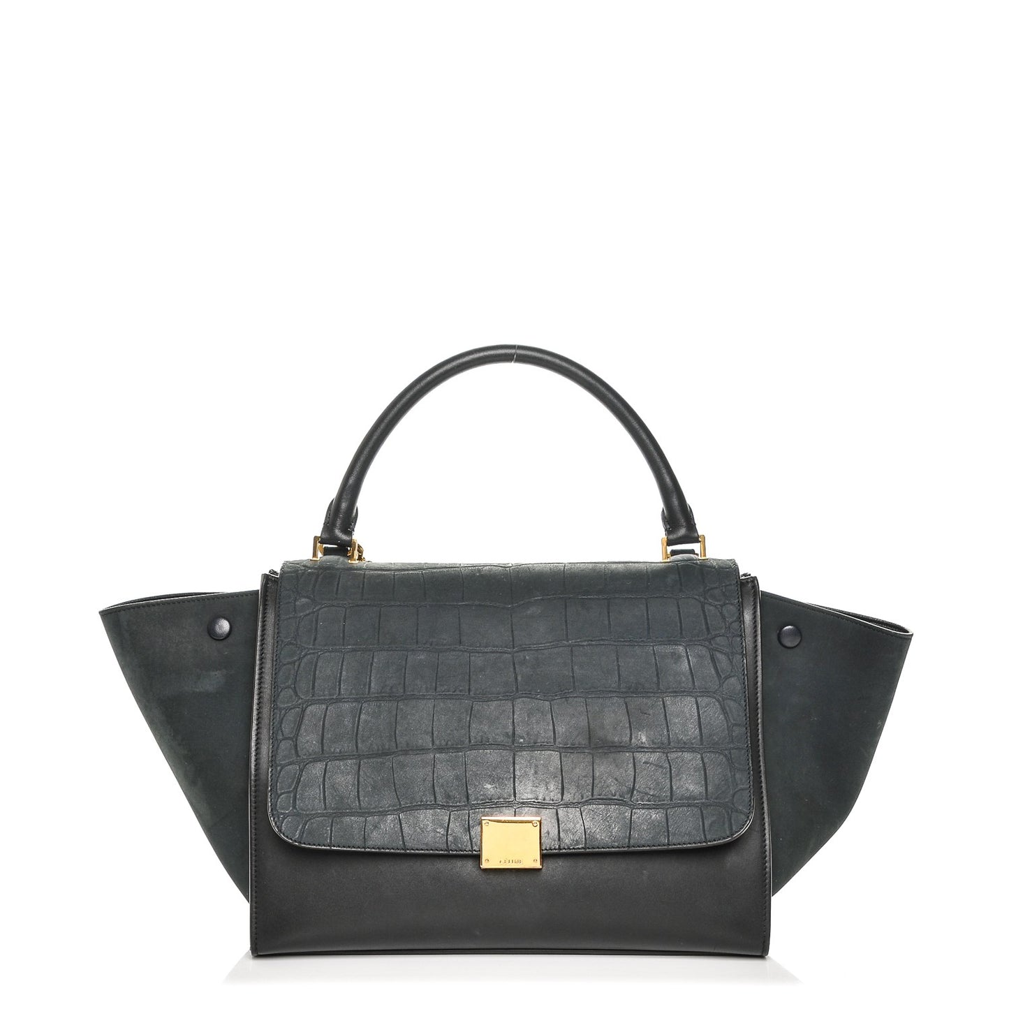 Nubuck Crocodile Embossed Medium Trapeze Navy