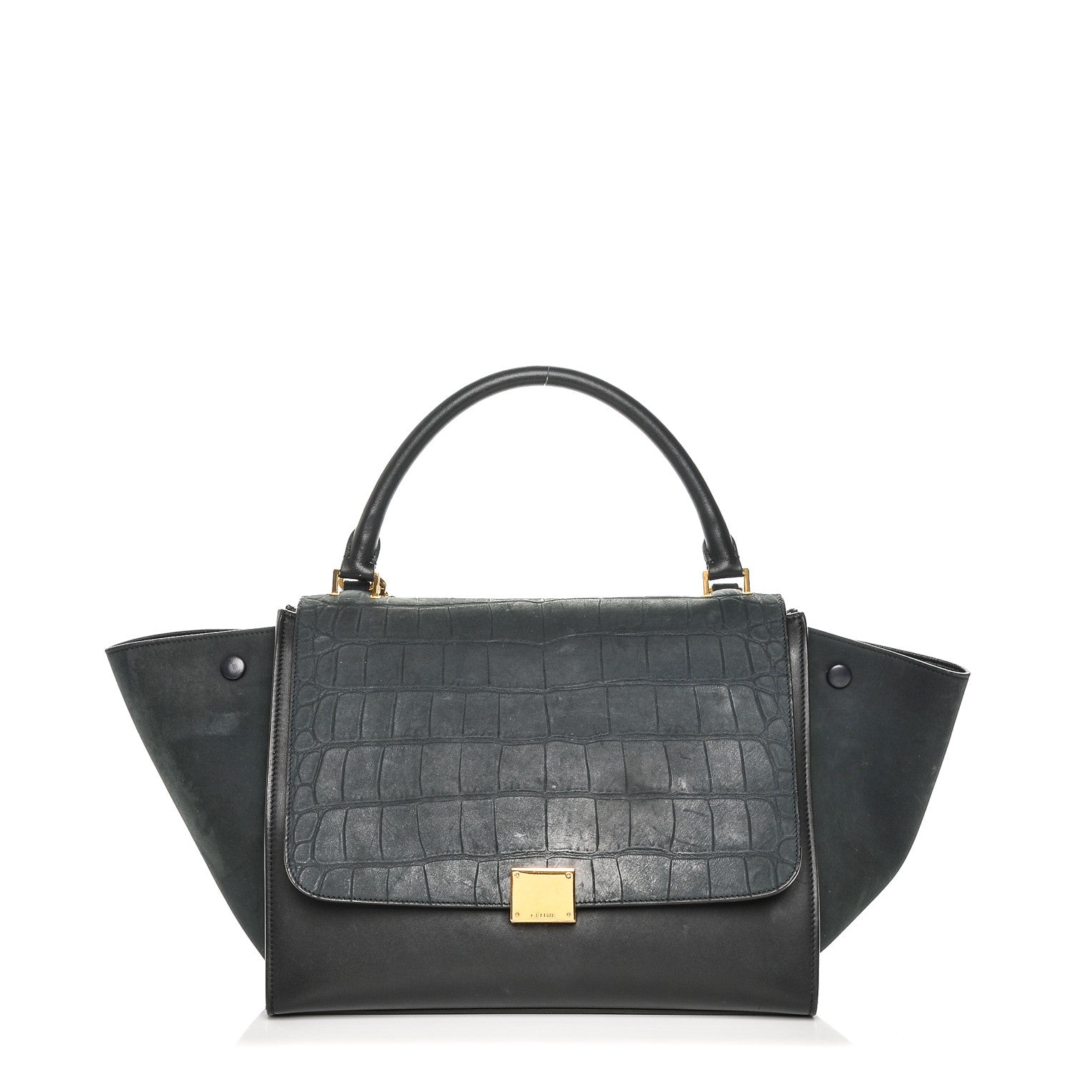 Celine Nubuck Crocodile Embossed Medium Trapeze Navy 1 of 6