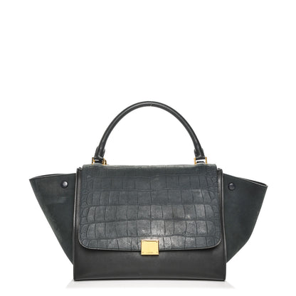 Celine Nubuck Crocodile Embossed Medium Trapeze Navy 1 of 6