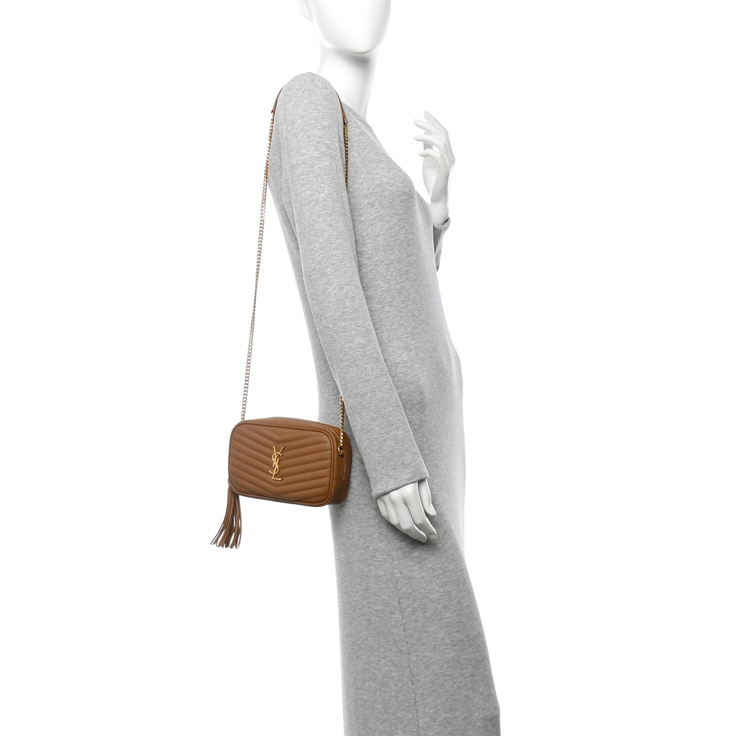 Saint Laurent Grain De Poudre Matelasse Monogram Mini Lou Camera Bag Dark Natural 2 of 10