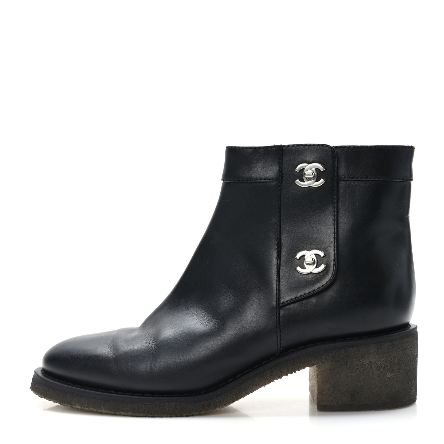 Iridescent Calfskin CC Turnlock Ankle Boots 40 Black
