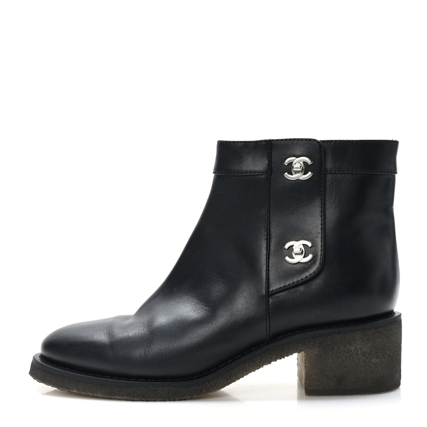 Chanel Iridescent Calfskin CC Turnlock Ankle Boots 40 Black 1 of 9