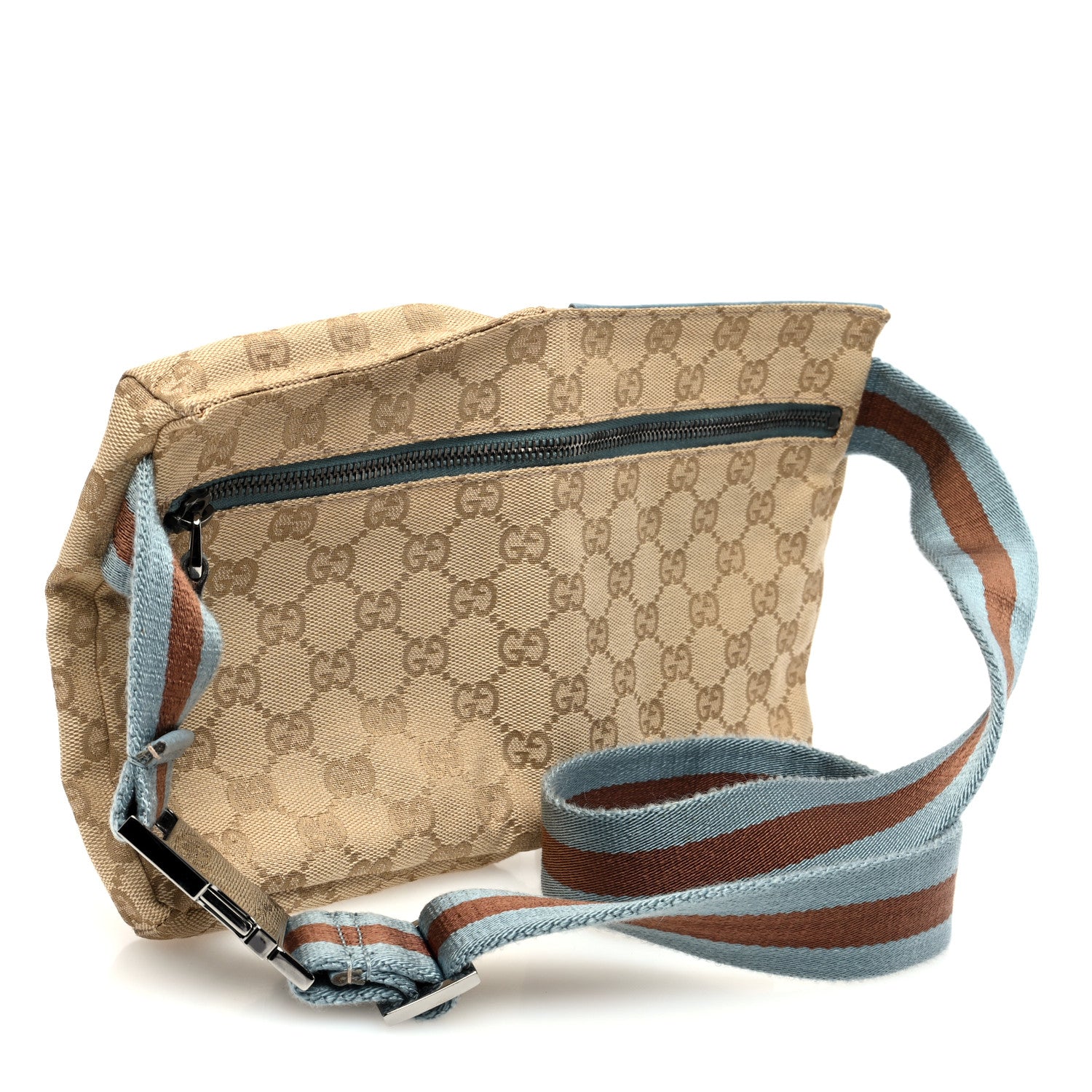 Gucci GG Monogram Web Double Pocket Belt Bag Blue 3 of 11