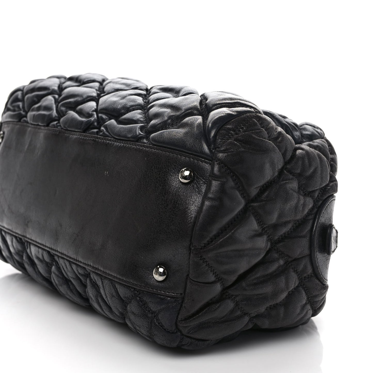 Calfskin Bubble Quilt Bowler Black