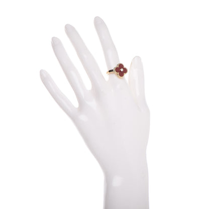 Van Cleef & Arpels 18K Yellow Gold Diamond Carnelian Vintage Alhambra Ring 51 5.75 2 of 5