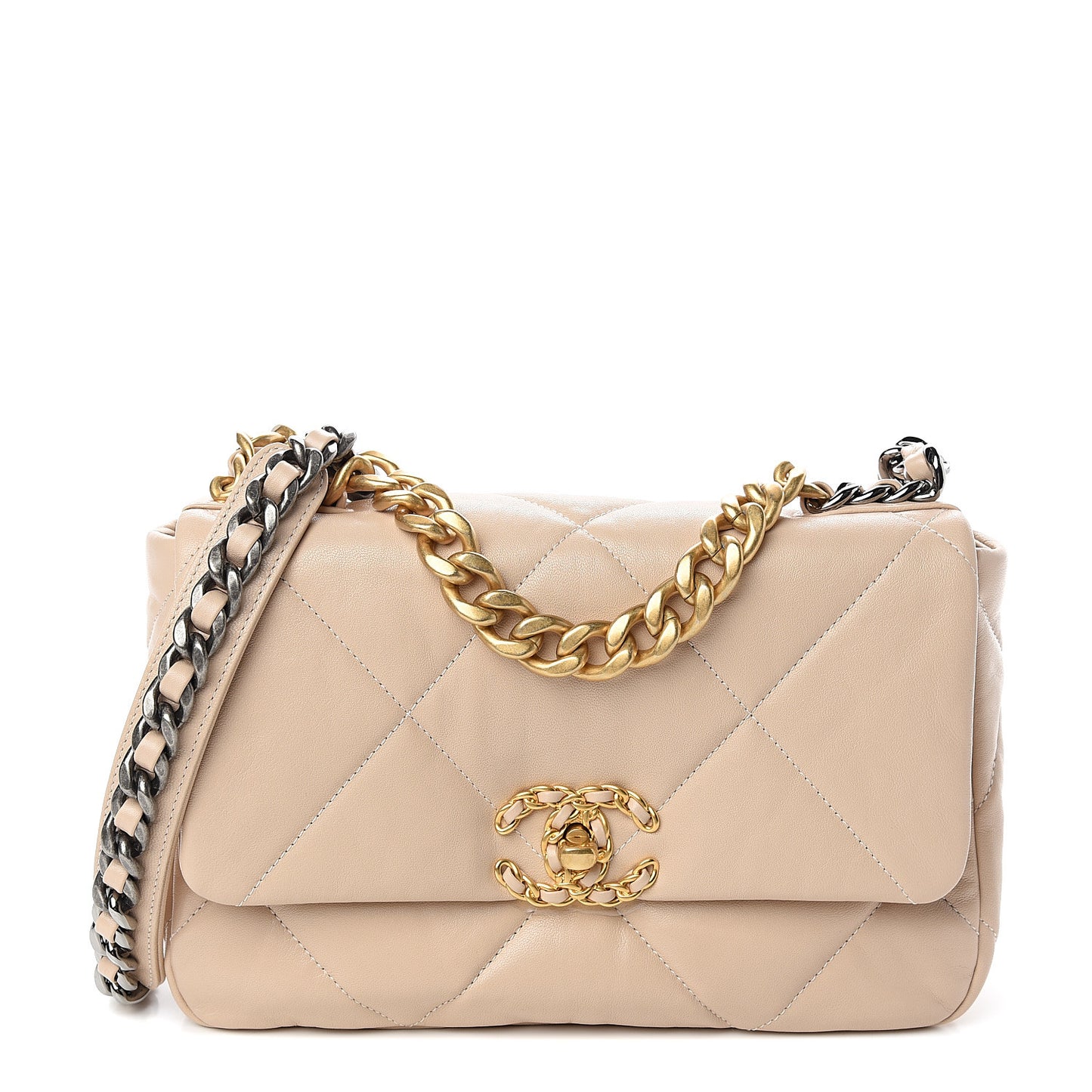 Lambskin Quilted Medium 19 Flap Beige