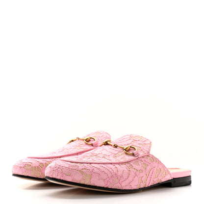Gucci Lace Malaga Kid Womens Princetown Slippers 38 Sugar Pink Skin Rose 3 of 21