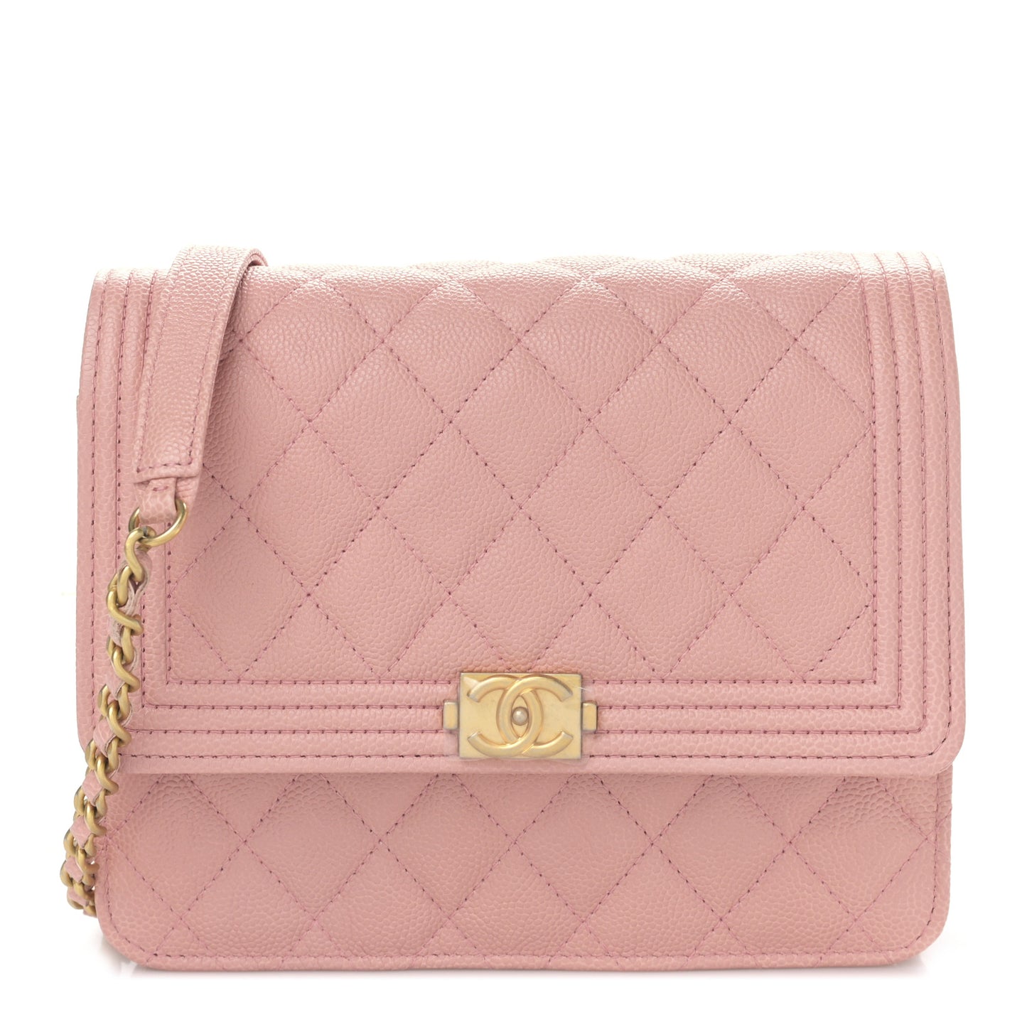 Caviar Quilted Boy Square Wallet on Chain WOC Pink