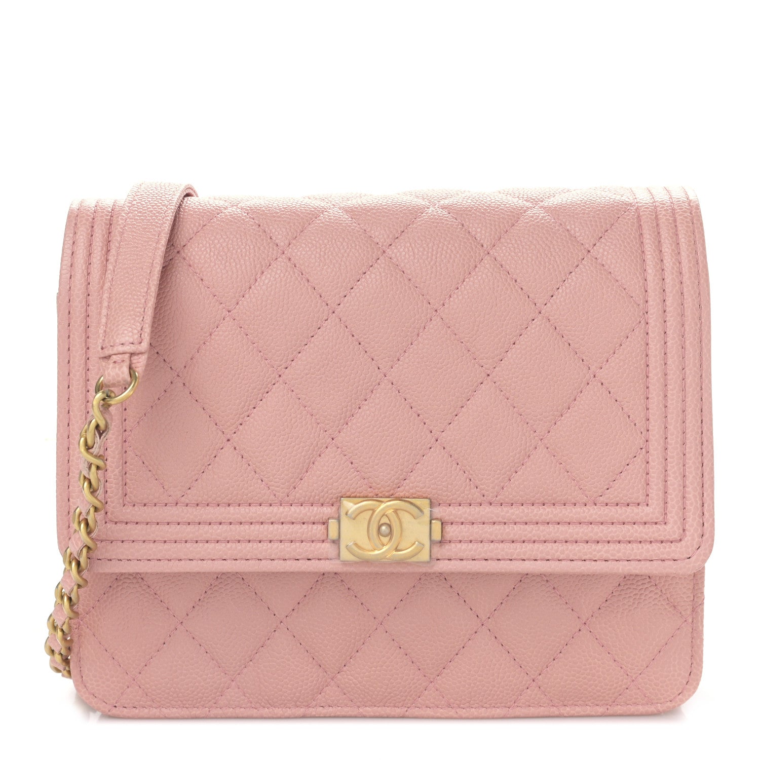 Chanel Caviar Quilted Boy Square Wallet on Chain WOC Pink 1 of 10