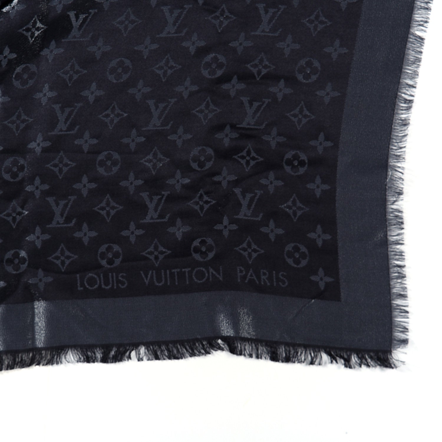 Louis Vuitton Silk Lurex Wool Monogram Shine Shawl Black 2 of 3