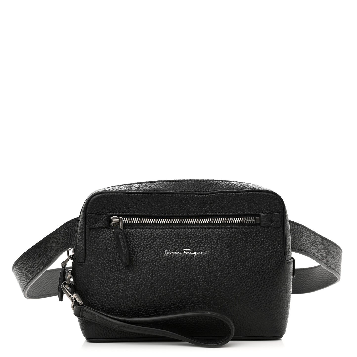 Grained Calfskin Zip Around Convertible Bag Black