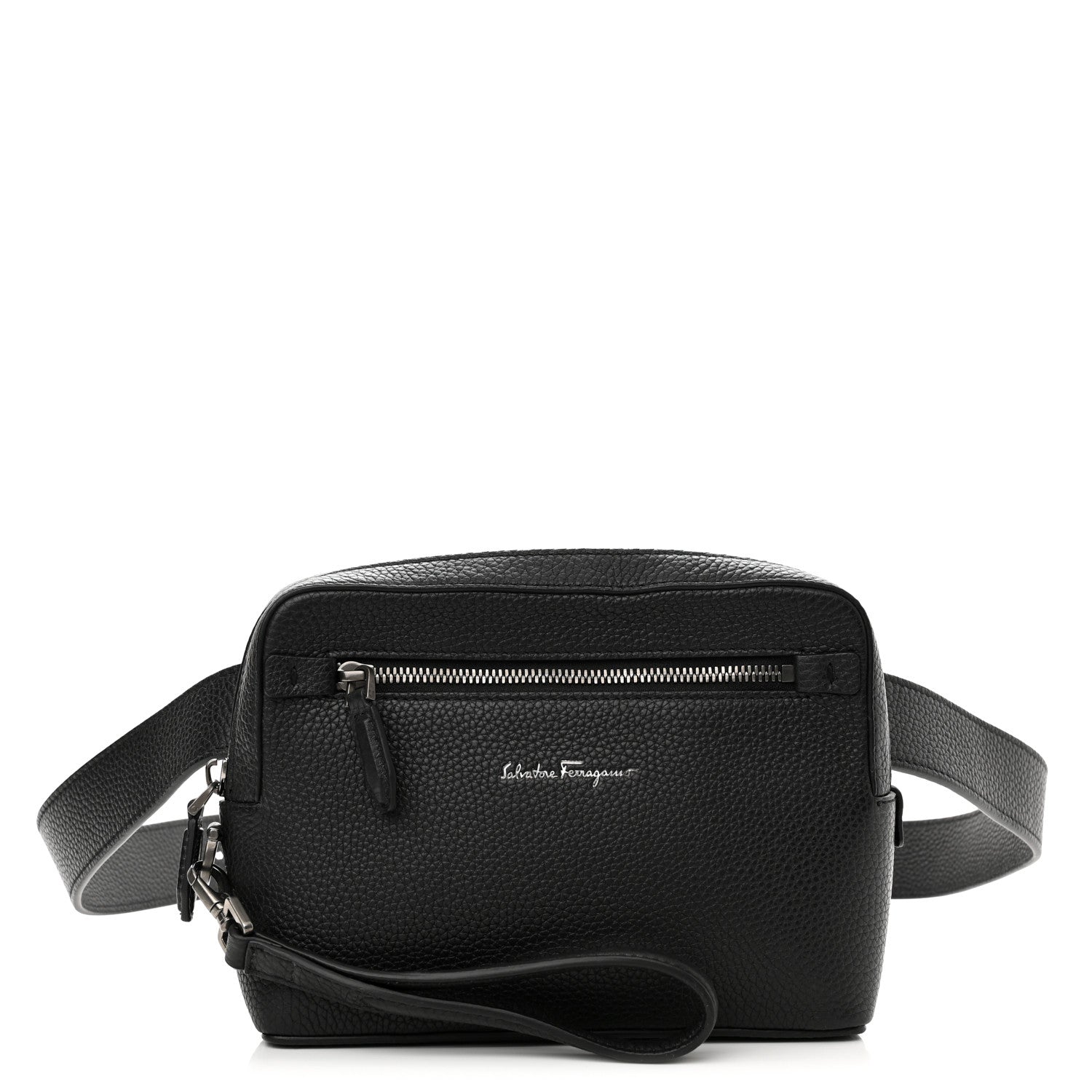 Salvatore Ferragamo Grained Calfskin Zip Around Convertible Bag Black 1 of 9