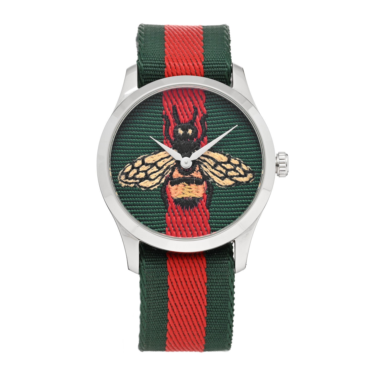 Gucci Stainless Steel Nylon 38mm Le Marche Des Merveilles Bee Quartz Watch Green 1 of 5