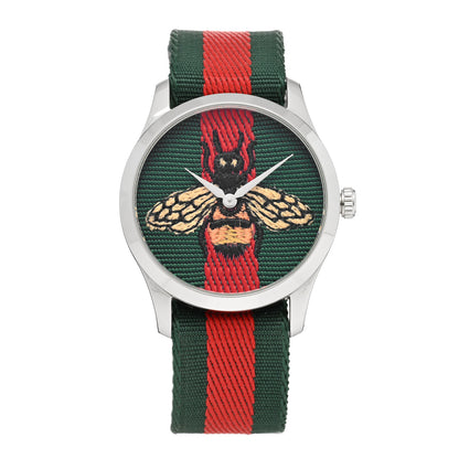 Gucci Stainless Steel Nylon 38mm Le Marche Des Merveilles Bee Quartz Watch Green 1 of 5