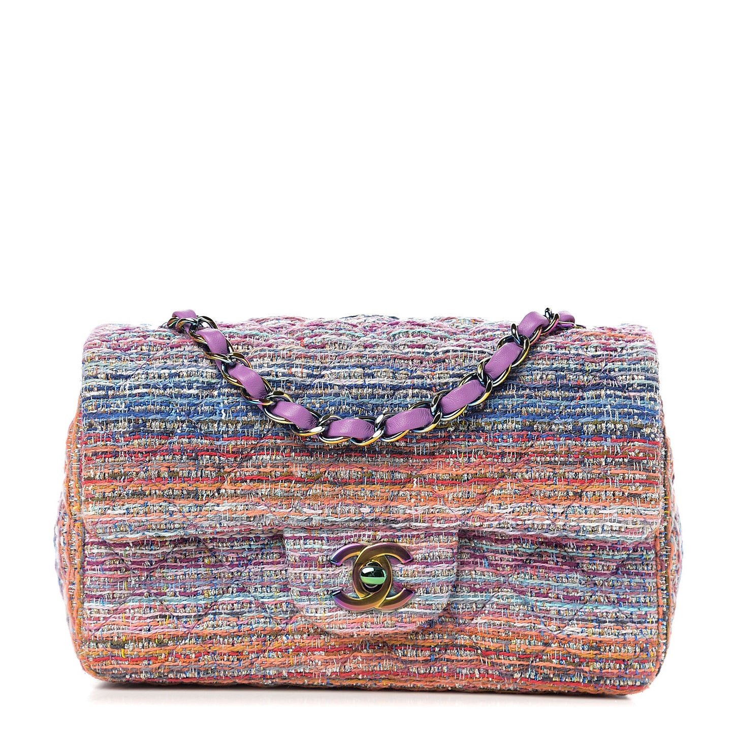 Tweed Quilted Mini Rectangular Flap Blue Pink Orange