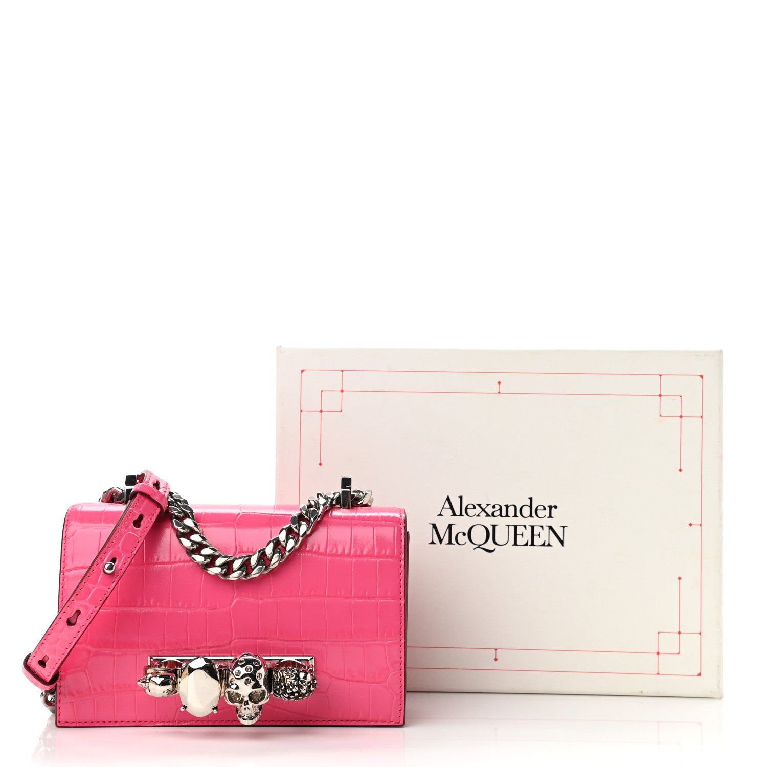 Alexander McQueen Shiny Crocodile Embossed Jeweled Satchel Peony Pink 11 of 11
