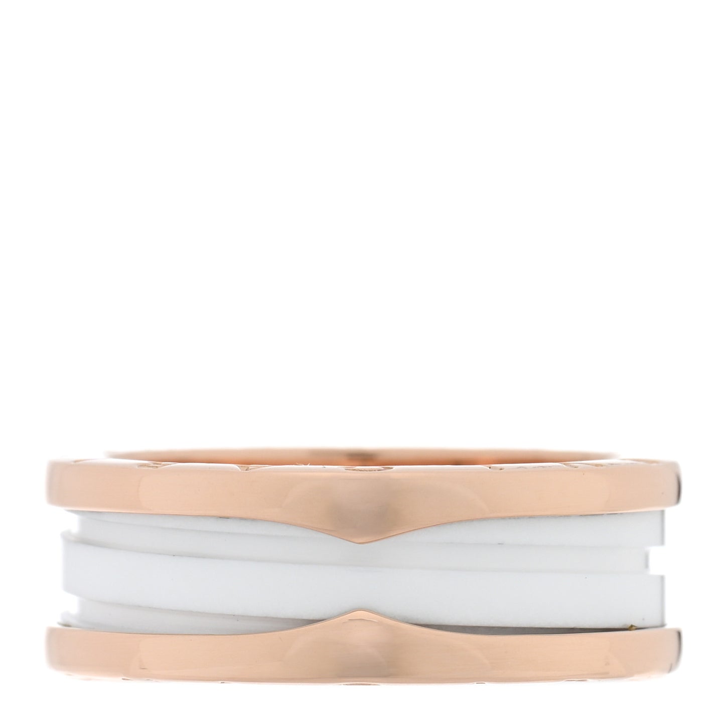 18K Rose Gold White Ceramic B.Zero1 Two-Band Ring 62 10