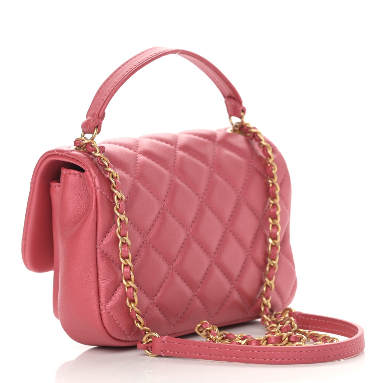 Chanel Calfskin Quilted Top Handle Flap Dark Pink 3 of 12