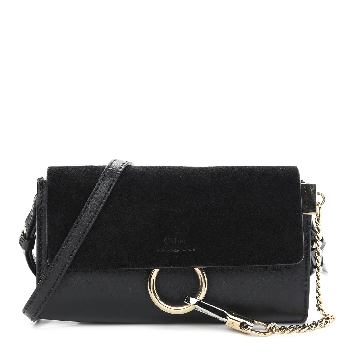 Suede Calfskin Mini Faye Shoulder Bag Black