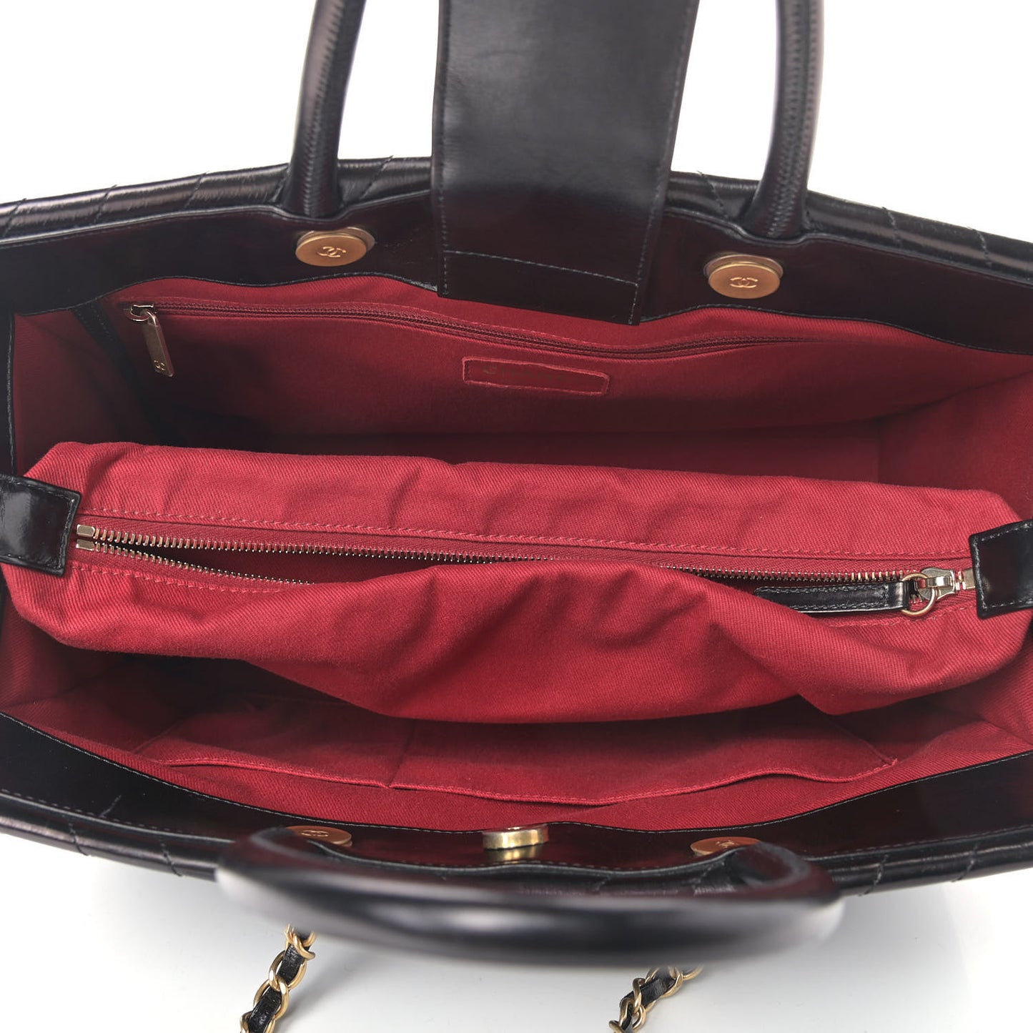 Aged Calfskin Chevron Large Coco Handle Shopping Tote Black