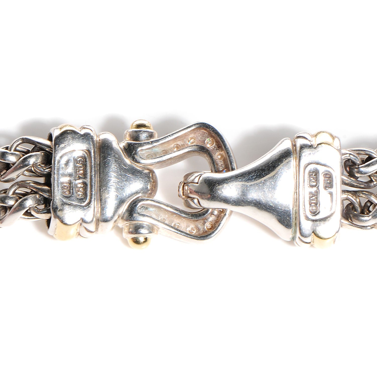 David Yurman Sterling Silver 18K Gold Diamond Double Wheat Buckle Bracelet 4 of 5