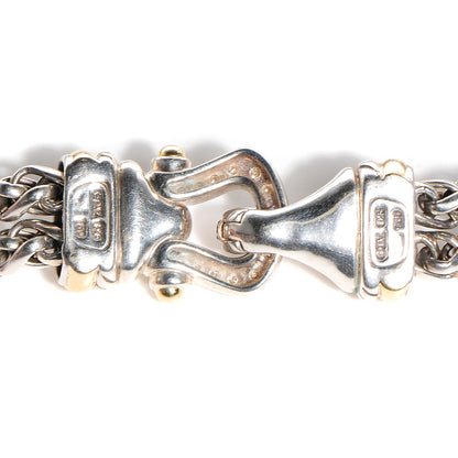 David Yurman Sterling Silver 18K Gold Diamond Double Wheat Buckle Bracelet 4 of 5