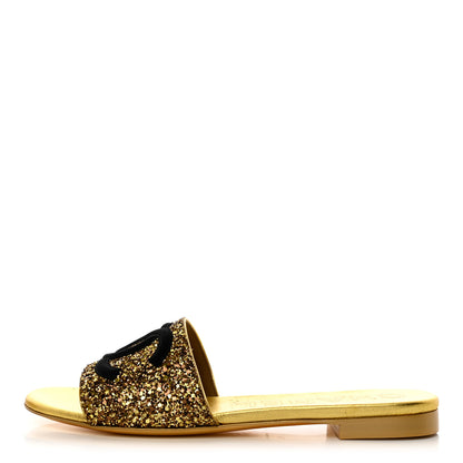 Chanel Glitter Fabric CC Mules 40 Gold Black 1 of 10