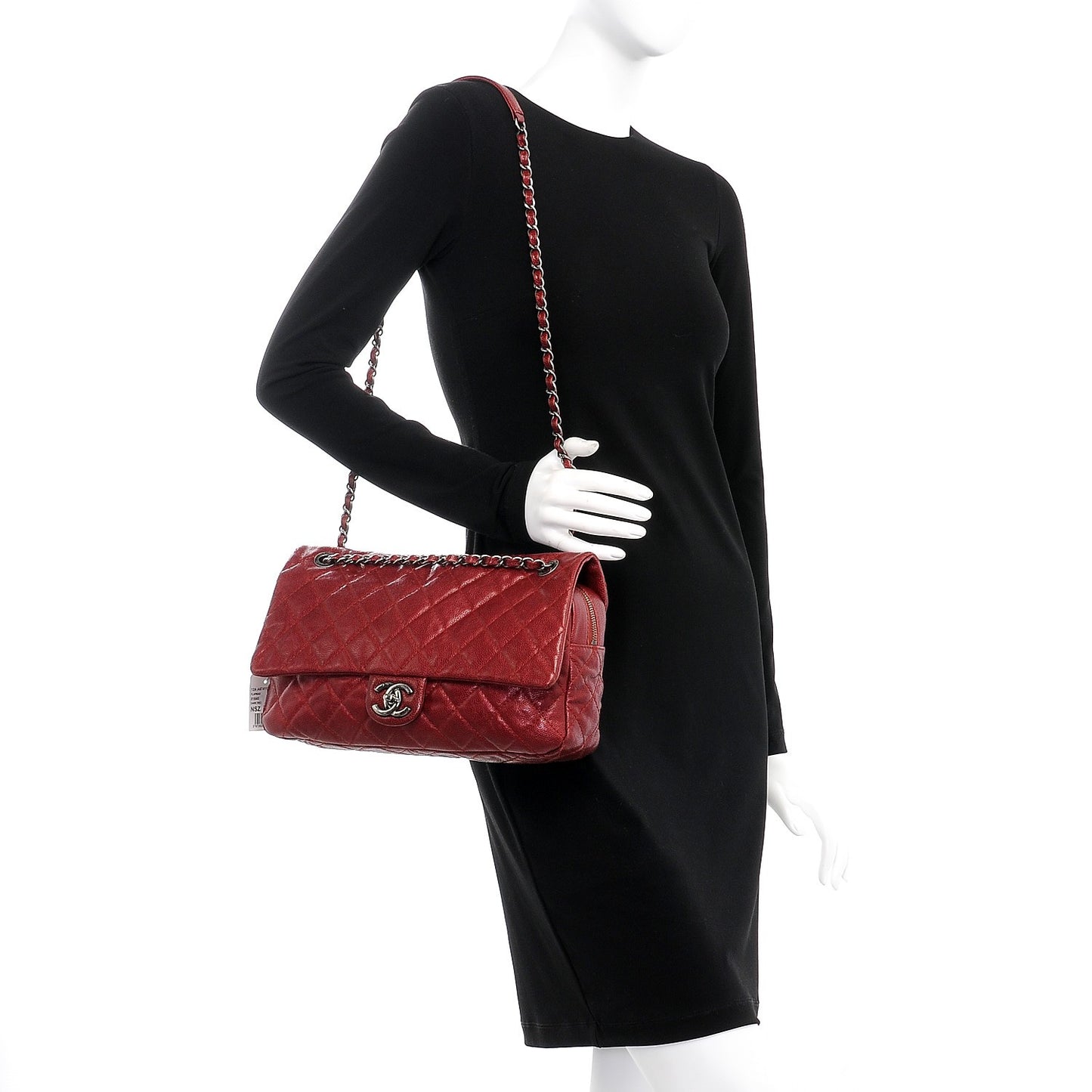 Iridescent Caviar Quilted Large Chic Flap Red