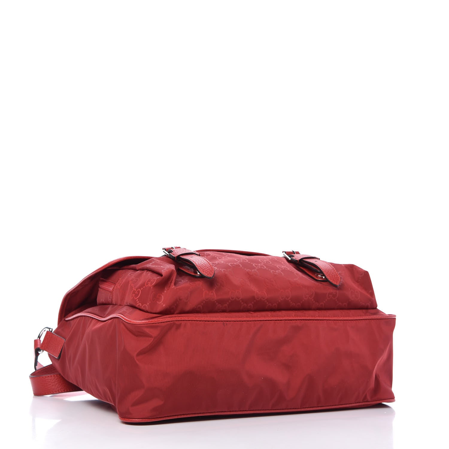 Gucci Nylon Monogram Double Buckle Flap Messenger Bag Vibrant Red 4 of 10