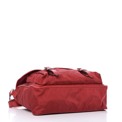 Gucci Nylon Monogram Double Buckle Flap Messenger Bag Vibrant Red 4 of 10