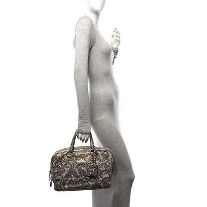 Prada Cervo Lux Print Lace Bauletto Bag Talco 2 of 12