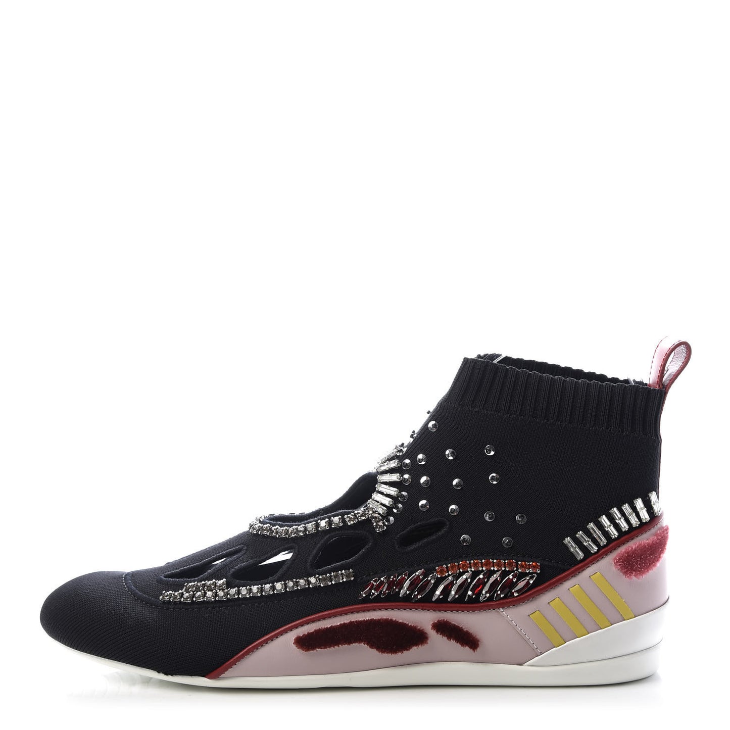 Calfskin Crystal Mesh Knit Cutout Odissey Sock Sneakers 38.5 Black Water