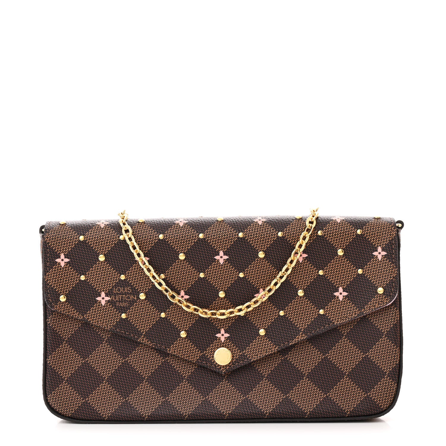 Louis Vuitton Damier Ebene Studded Pochette Felicie Chain Wallet 1 of 13