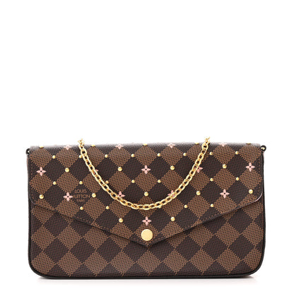 Louis Vuitton Damier Ebene Studded Pochette Felicie Chain Wallet 1 of 13