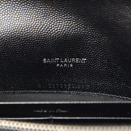 Saint Laurent Grain De Poudre Matelasse Chevron Monogram Envelope Chain Wallet Black 6 of 7