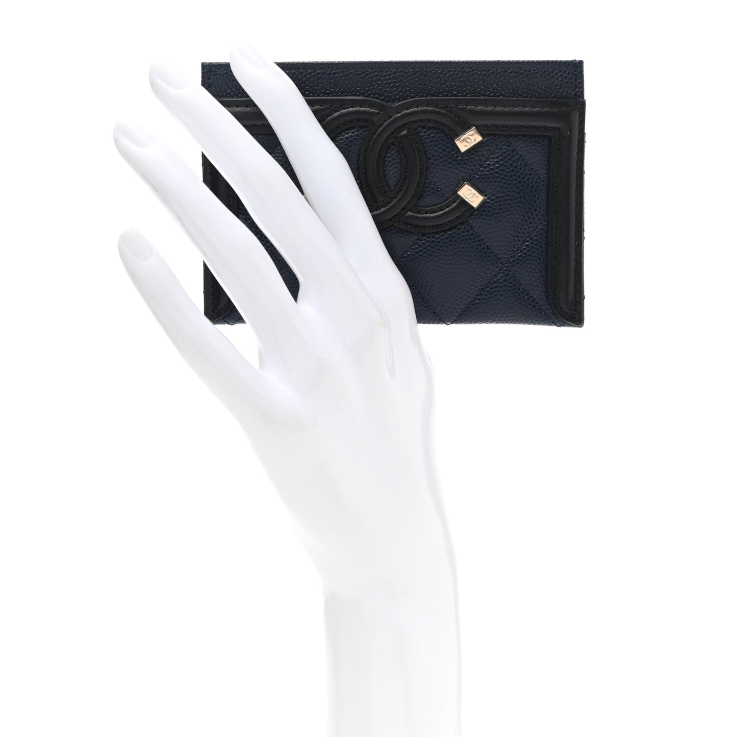 Caviar Quilted Filigree Card Holder Navy Black