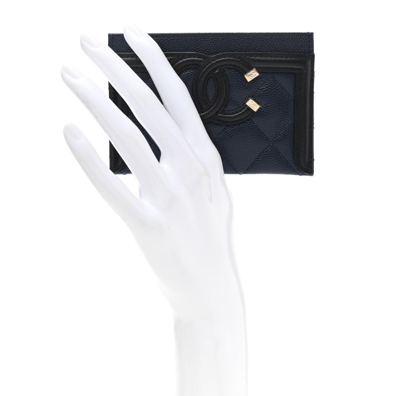 Chanel Caviar Quilted Filigree Card Holder Navy Black 2 of 9