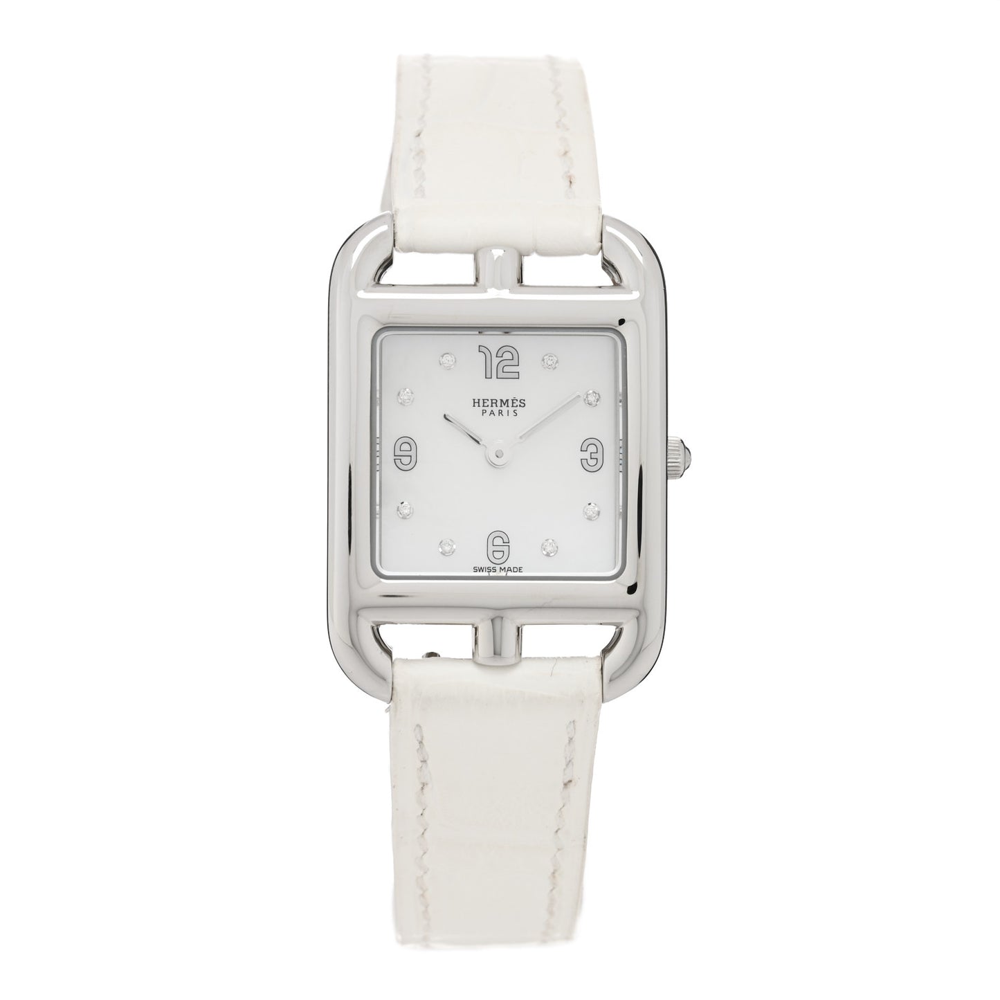 Stainless Steel Alligator Diamond Mother of Pearl 23mm Cape Cod Quartz Watch Blanc