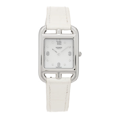 Hermes Stainless Steel Alligator Diamond Mother of Pearl 23mm Cape Cod Quartz Watch Blanc 1 of 5