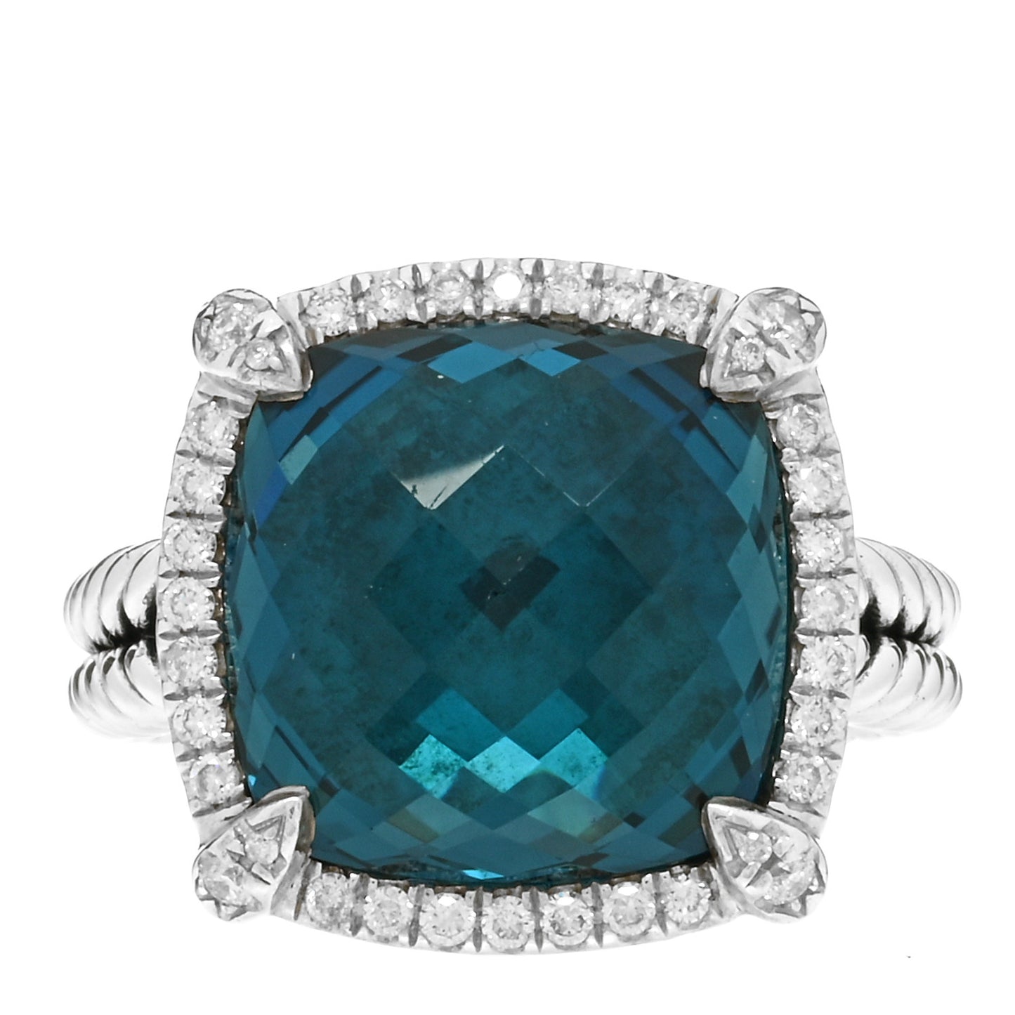 Sterling Silver Diamond Hampton Blue Topaz 14mm Chatelaine Pave Bezel Ring 54 7