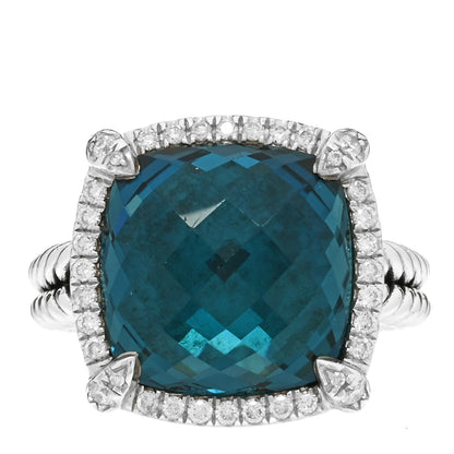 David Yurman Sterling Silver Diamond Hampton Blue Topaz 14mm Chatelaine Pave Bezel Ring 54 7 1 of 4