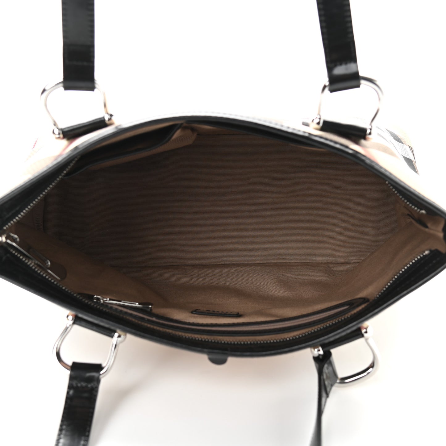 Nova Check Patent Trim Shopper Tote Black
