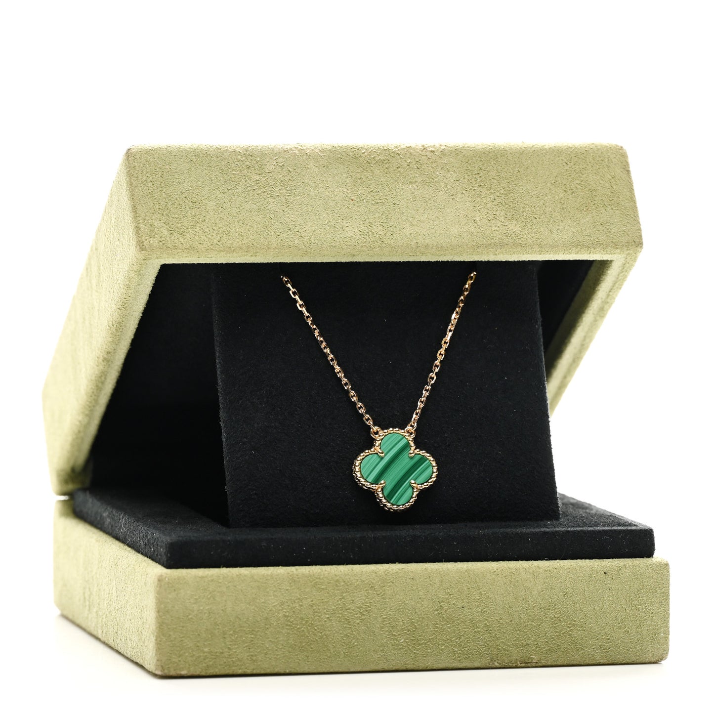 18K Yellow Gold Malachite Vintage Alhambra Pendant Necklace