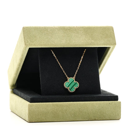 Van Cleef & Arpels 18K Yellow Gold Malachite Vintage Alhambra Pendant Necklace 6 of 6