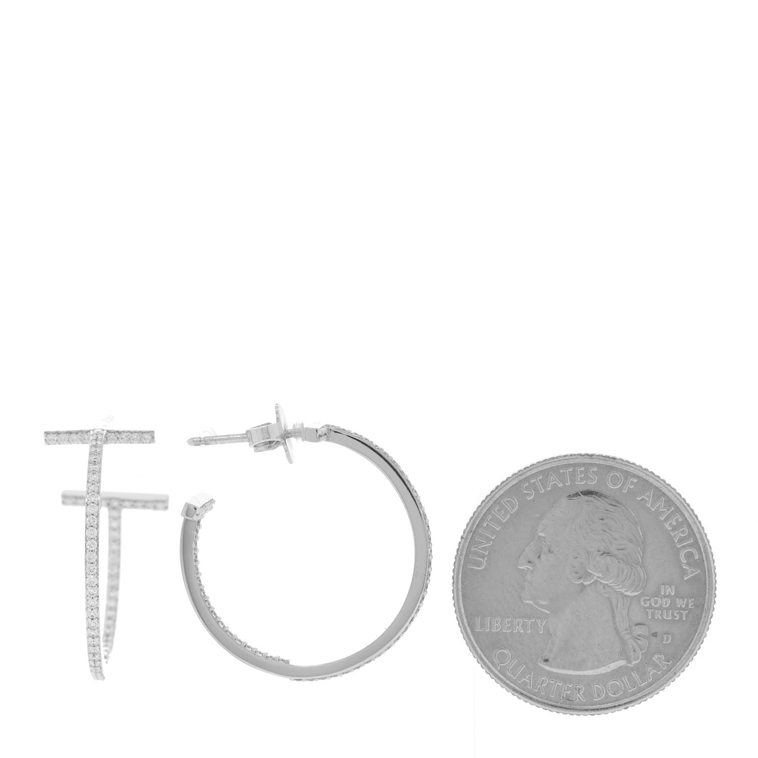 Tiffany 18K White Gold Diamond Medium T Wire Hoop Earrings 2 of 6