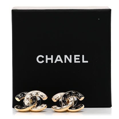 Chanel Enamel CC Logo Earrings Gold Black White 5 of 5