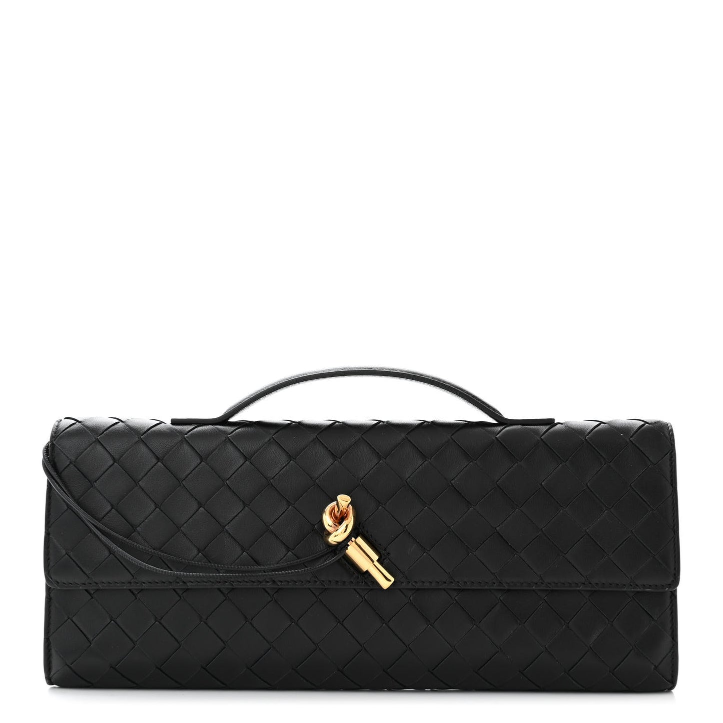 Nappa Intrecciato Long Andiamo Top Handle Clutch Black
