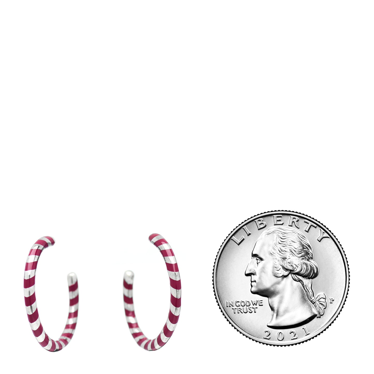 Sterling Silver Enamel Stripe Hoop Earrings Red